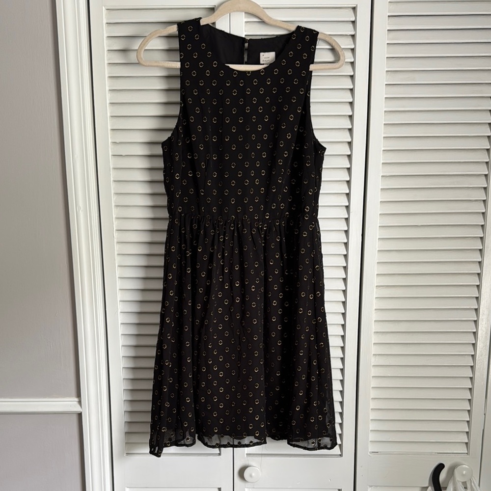 A New Day Black Gold Polka Dot Sleeveless A-Line Dress